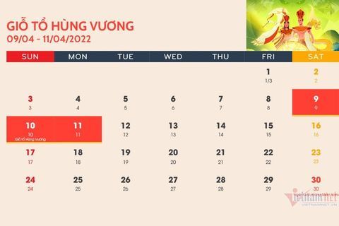Giỗ Tổ Hùng Vương và 30/4-1/5, người lao động được nghỉ 7 ngày