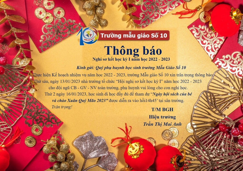 Nghỉ sơ kết học kỳ I năm học 2022-2023