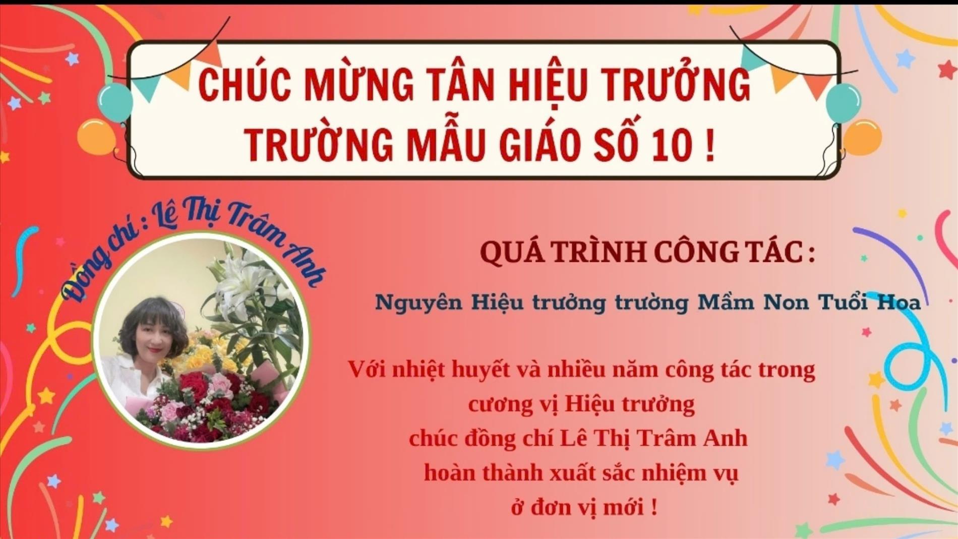TRƯỜNG MẪU GIÁO SỐ 10 HÂN HOAN CHÀO ĐÓN ĐỒNG CHÍ HIỆU TRƯỞNG MỚI - NHÀ GIÁO LÊ THỊ TRÂM ANH
