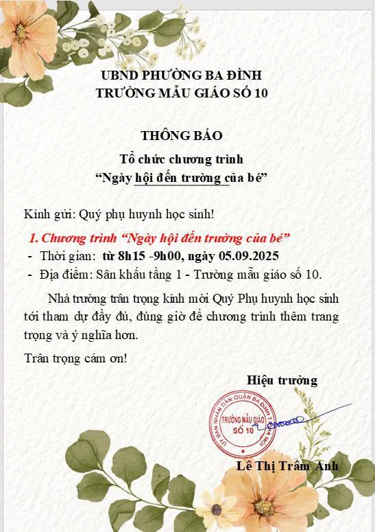 THÔNG BÁO CHƯƠNG TRÌNH KHAI GIẢNG