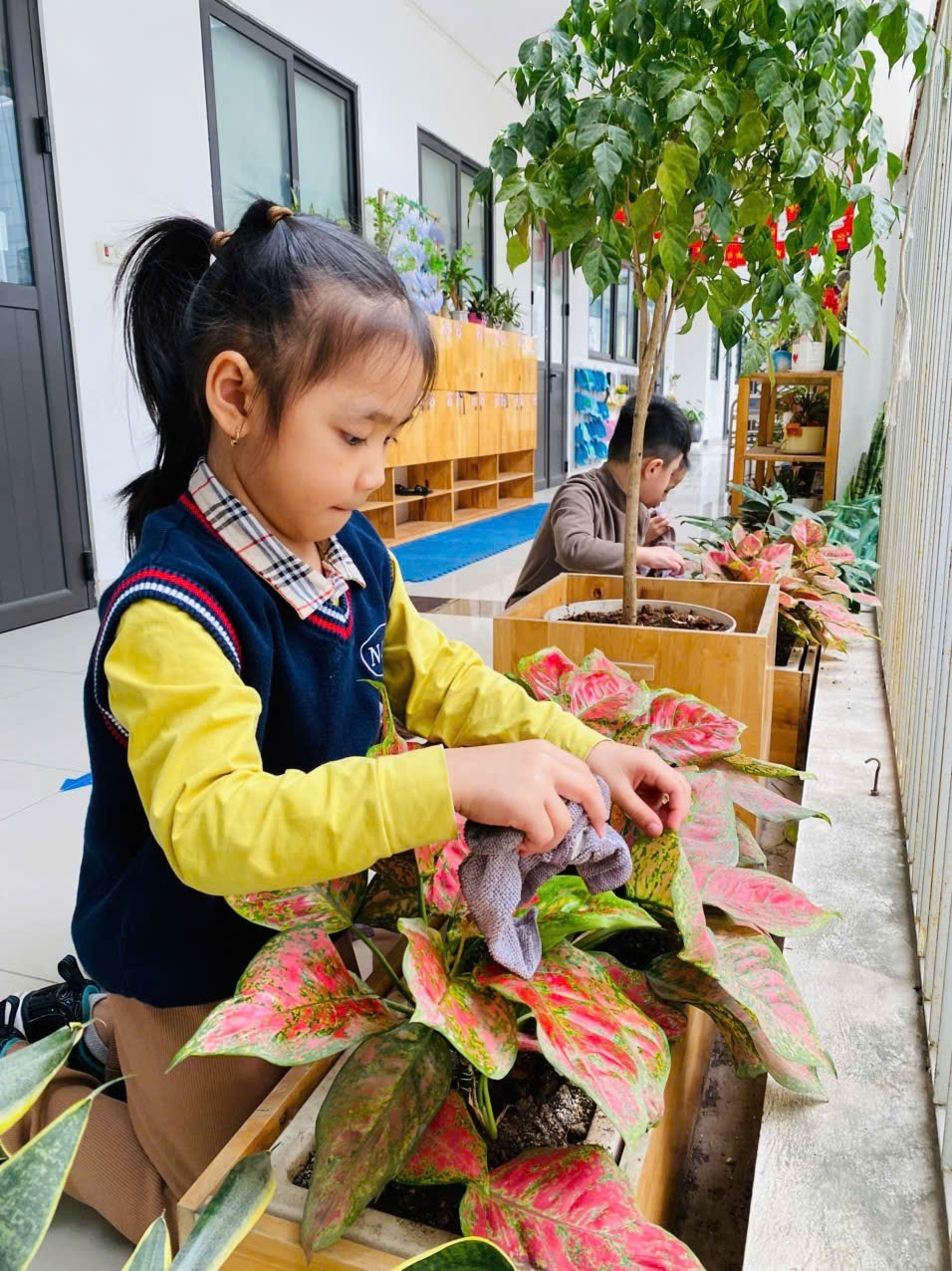 Các bé lớp mẫu giáo lớn A5 tham gia tết trồng cây Xuân Ất Tỵ 2025.