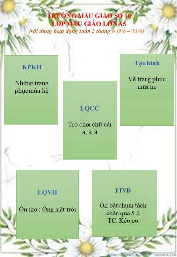 Kê hoạch hoạt động tháng 6/2025  lớp A5 Mẫu giáo lớn