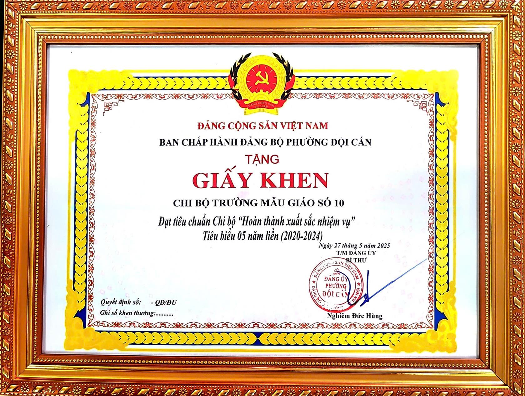 Tỏa sáng với thành tích xuất sắc trong công tác xây dựng Đảng tự hào Trường Mẫu giáo Số 10