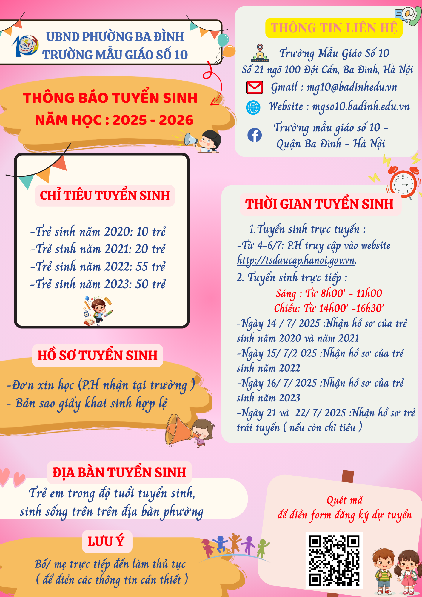 TRƯỜNG MẪU GIÁO SỐ 10 THÔNG BÁO TUYÊN SINH TRỰC TIẾP NĂM HỌC 2025 - 2026