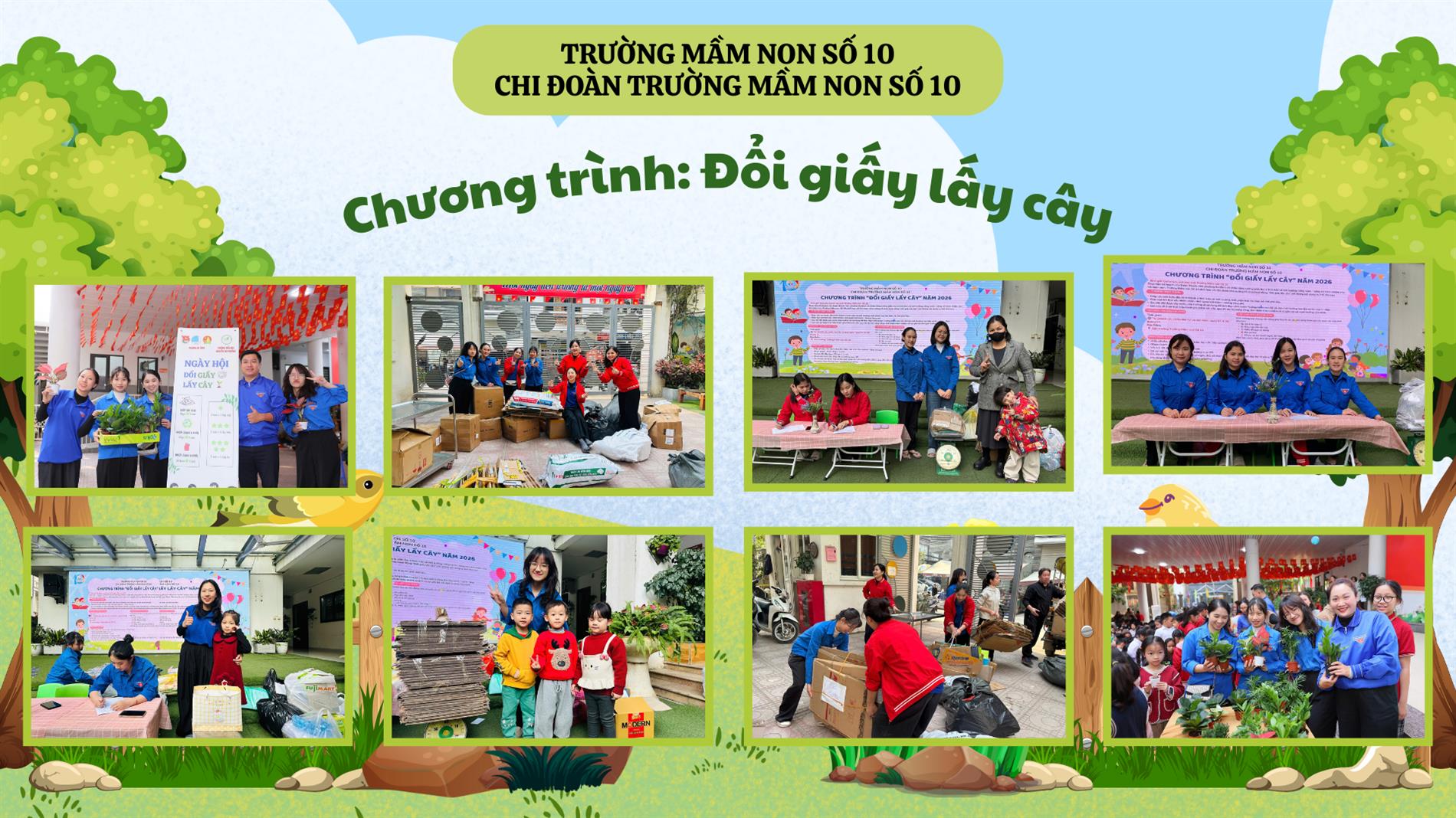 Trường Mầm non Số 10 và Chi Đoàn nhà trường vận động học sinh tham gia chương trình “Đổi giấy lấy cây” của Đoàn phường Ba Đình.