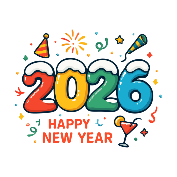 Happy New Year 2026 Colorful Cartoon Illustration Festive Celebration  Design 68654278 PNG